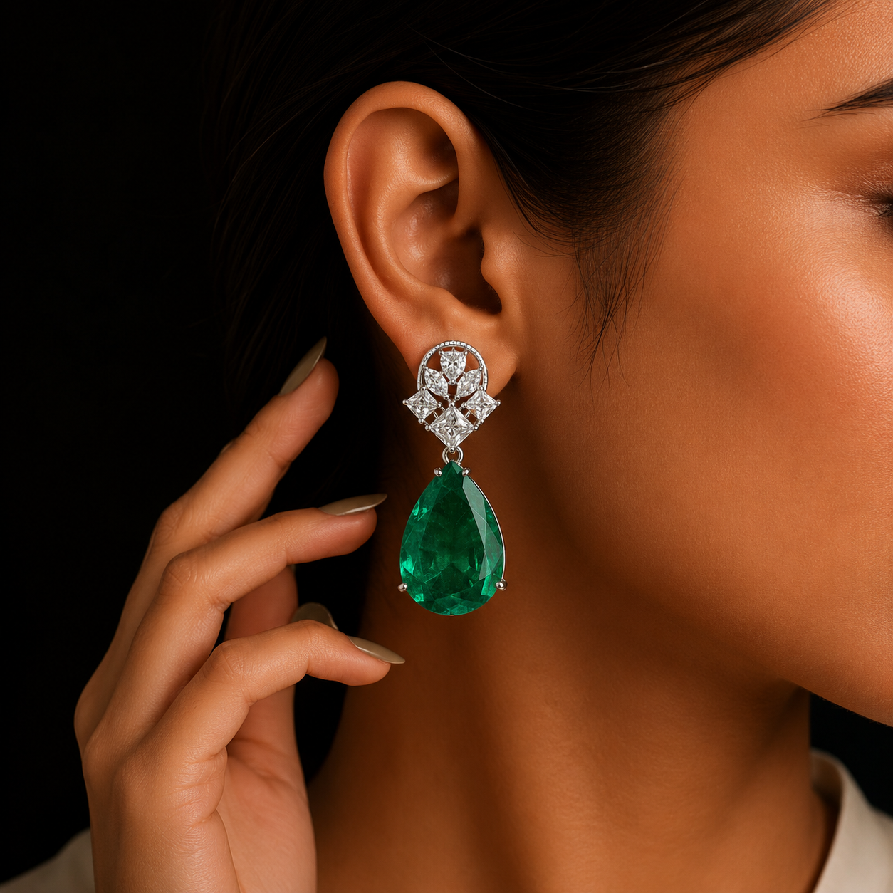 Green Cz Doublet Earrings