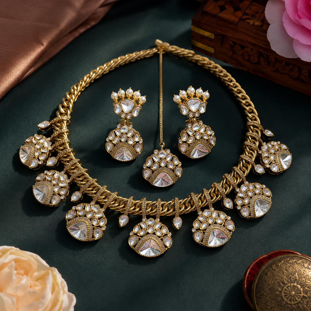 Mossanites Gold Plated With cz Necklace For Women