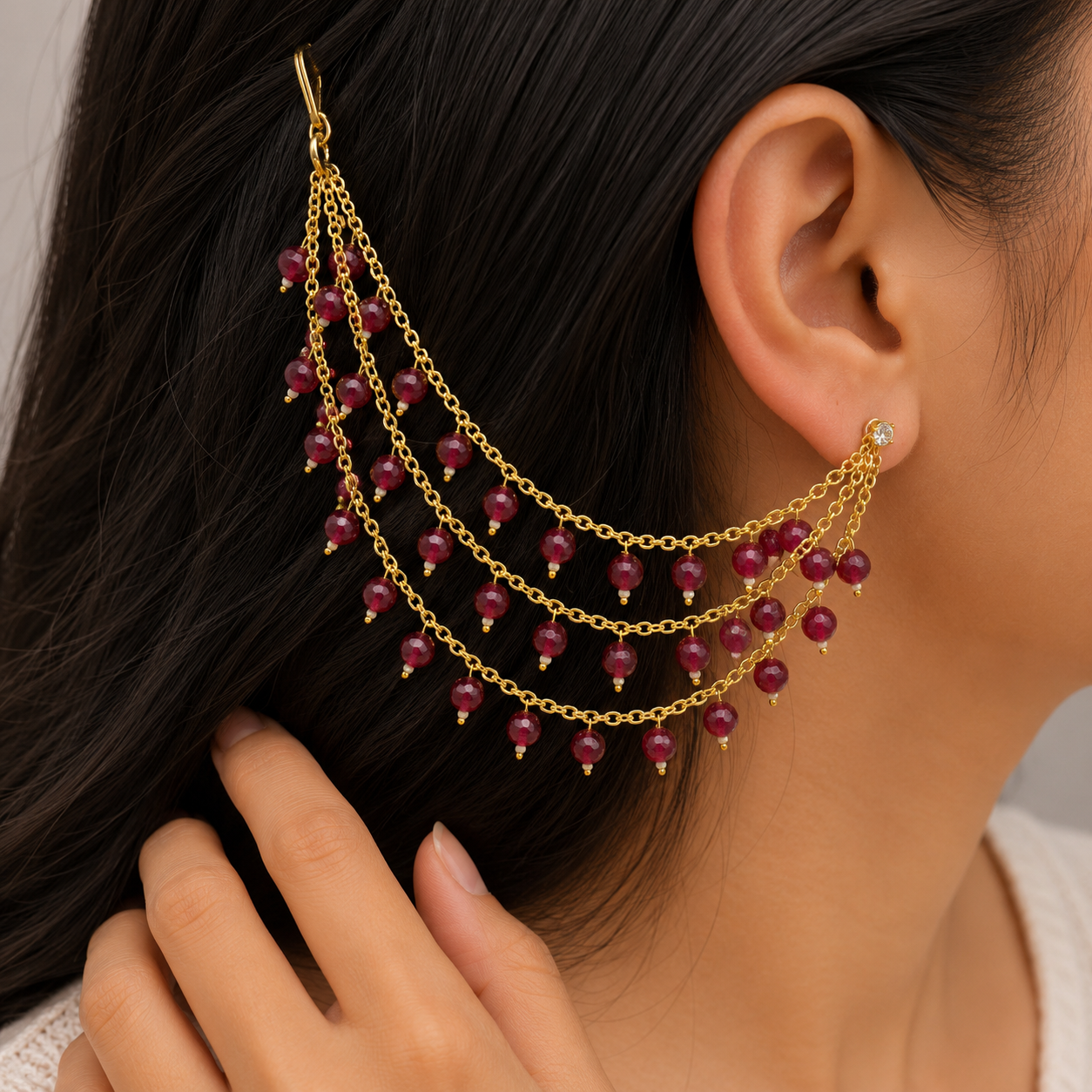 Hanging pearls kaanchain in Red For Women