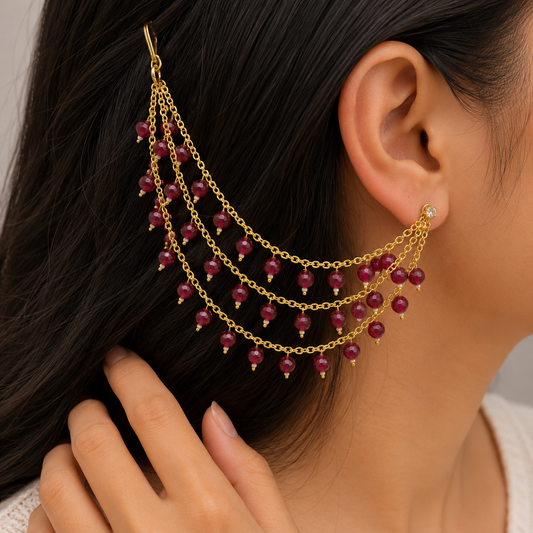 Hanging pearls kaanchain in Red For Women