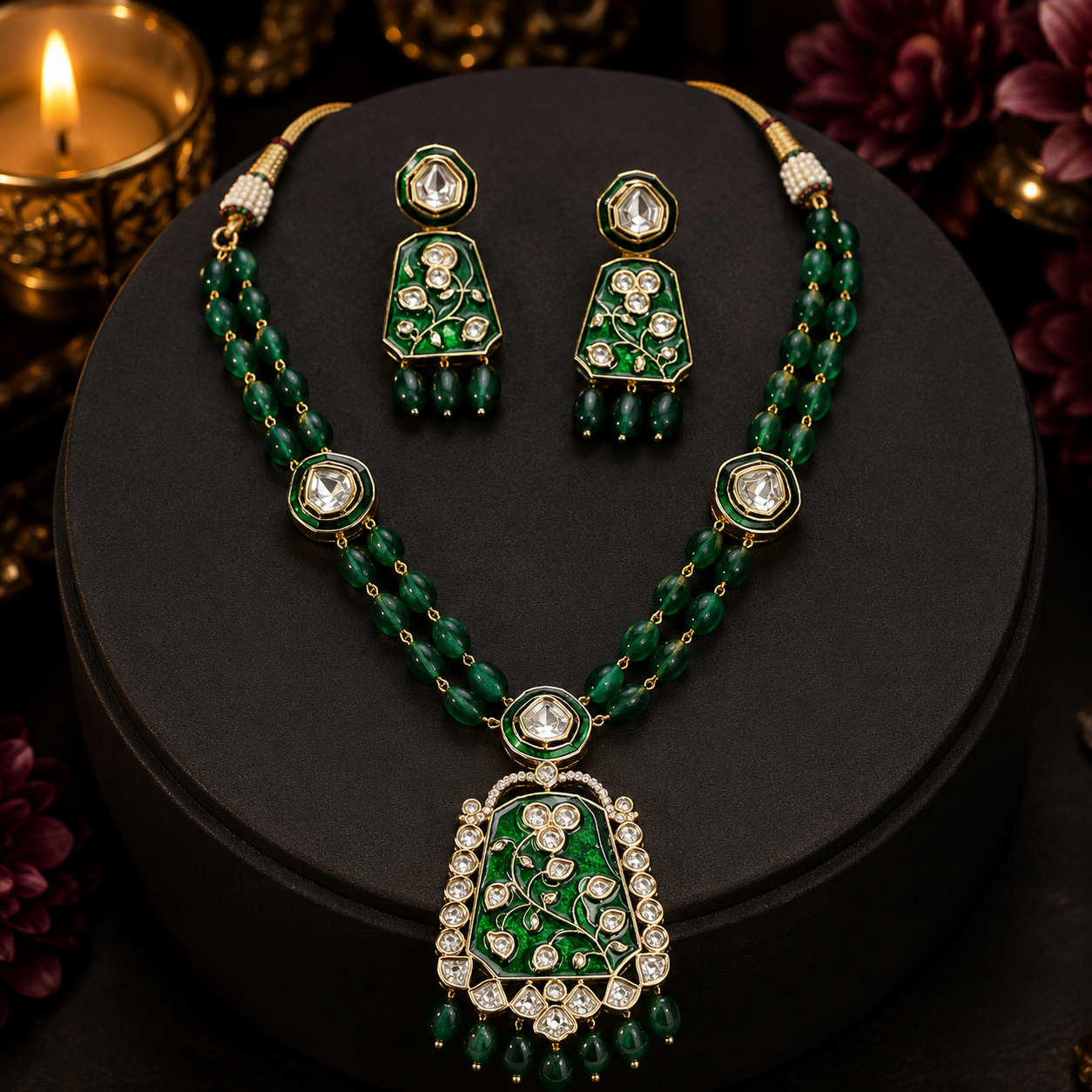 Long Meenakari With Kundan Green Necklace