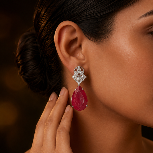 Red Cz Doublet Earring