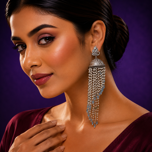 Paahi Silver Look Alike Jhumki Earings For Women