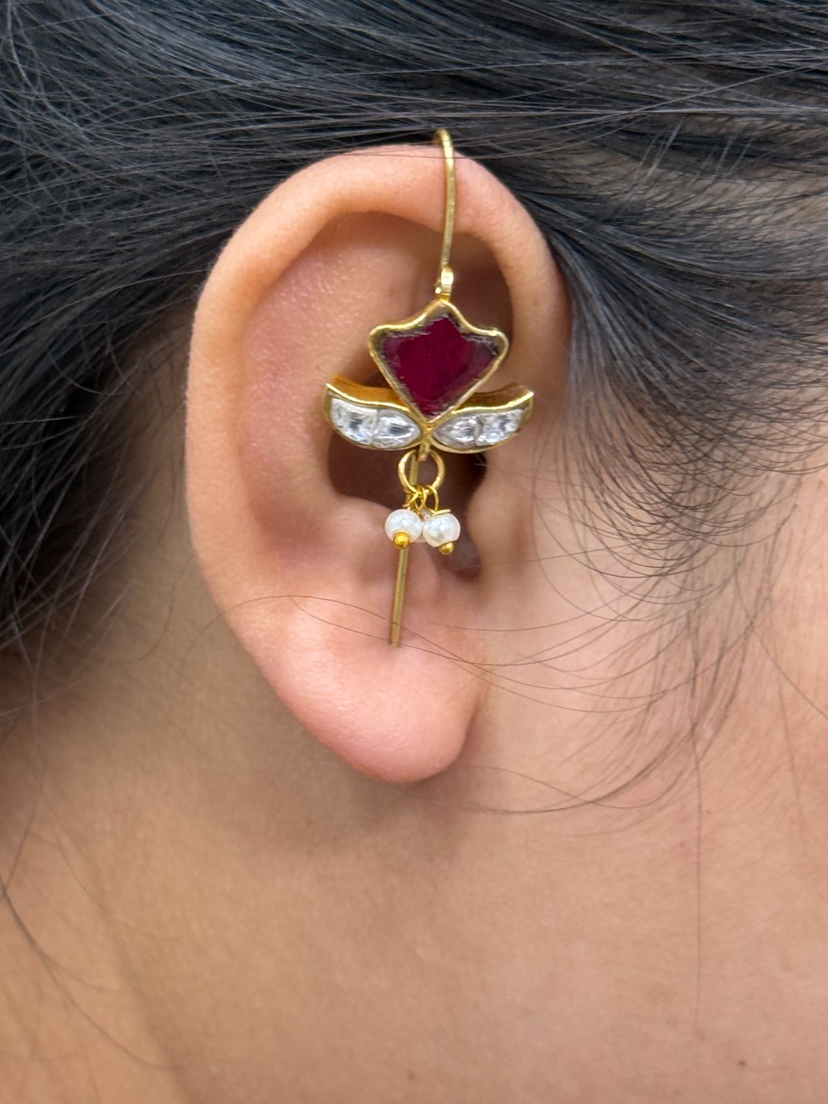 Petal Kundan Ruby Earcuff