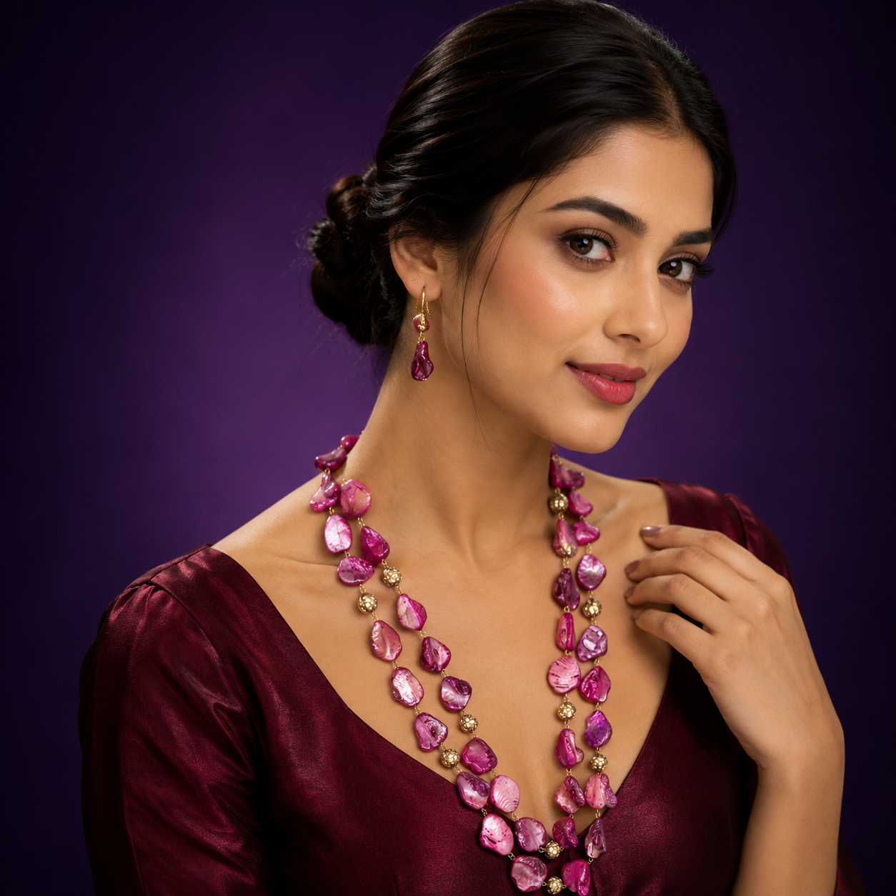 Unique pink double layered necklace mala for women