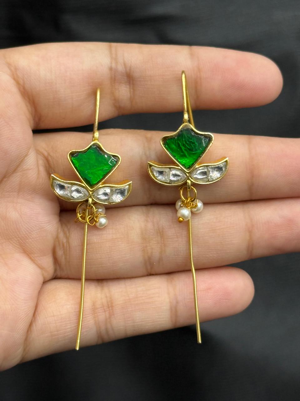 Petal  Kundan Green Earcuff