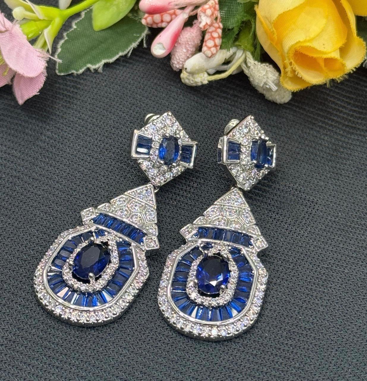 Long cz With Doublet Blue Earring