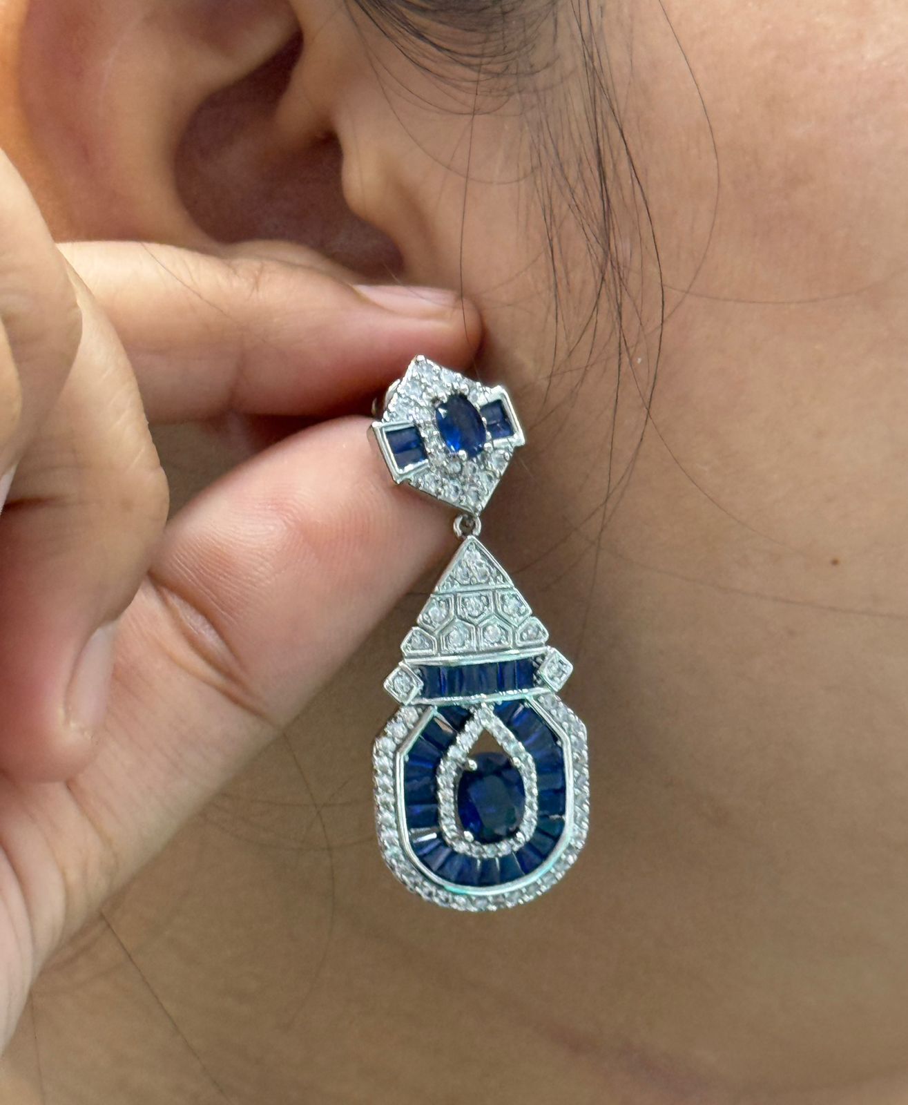 Long cz With Doublet Blue Earring