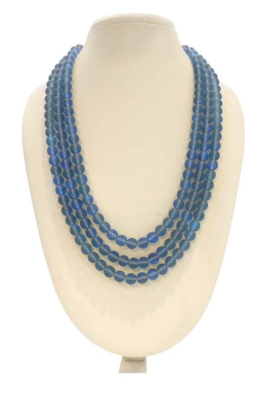 BLUE MISTICK ONYX BEADS THREE LAYER MALA FOR WOMEN