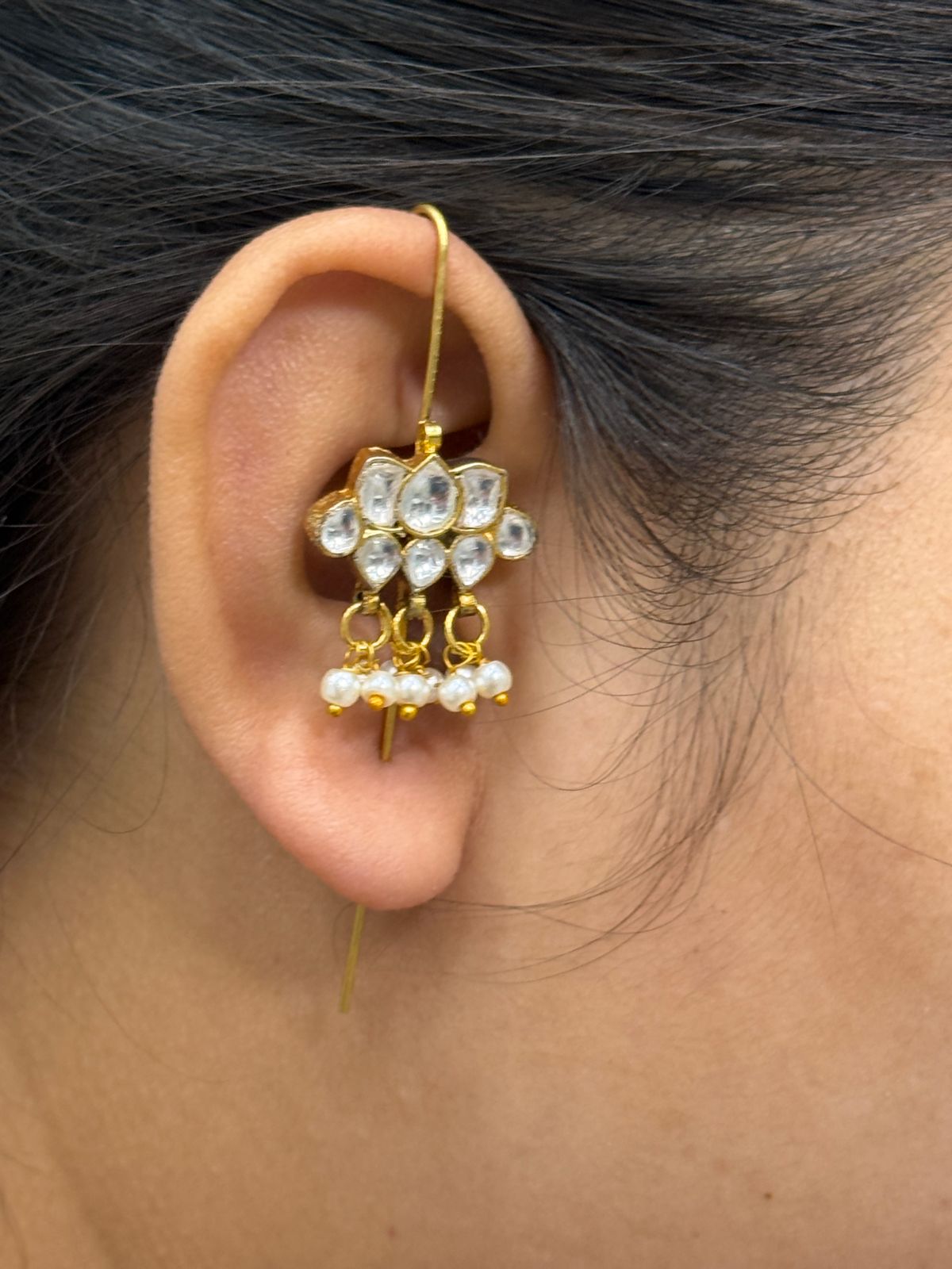 Kundan Lotus White Earcuff