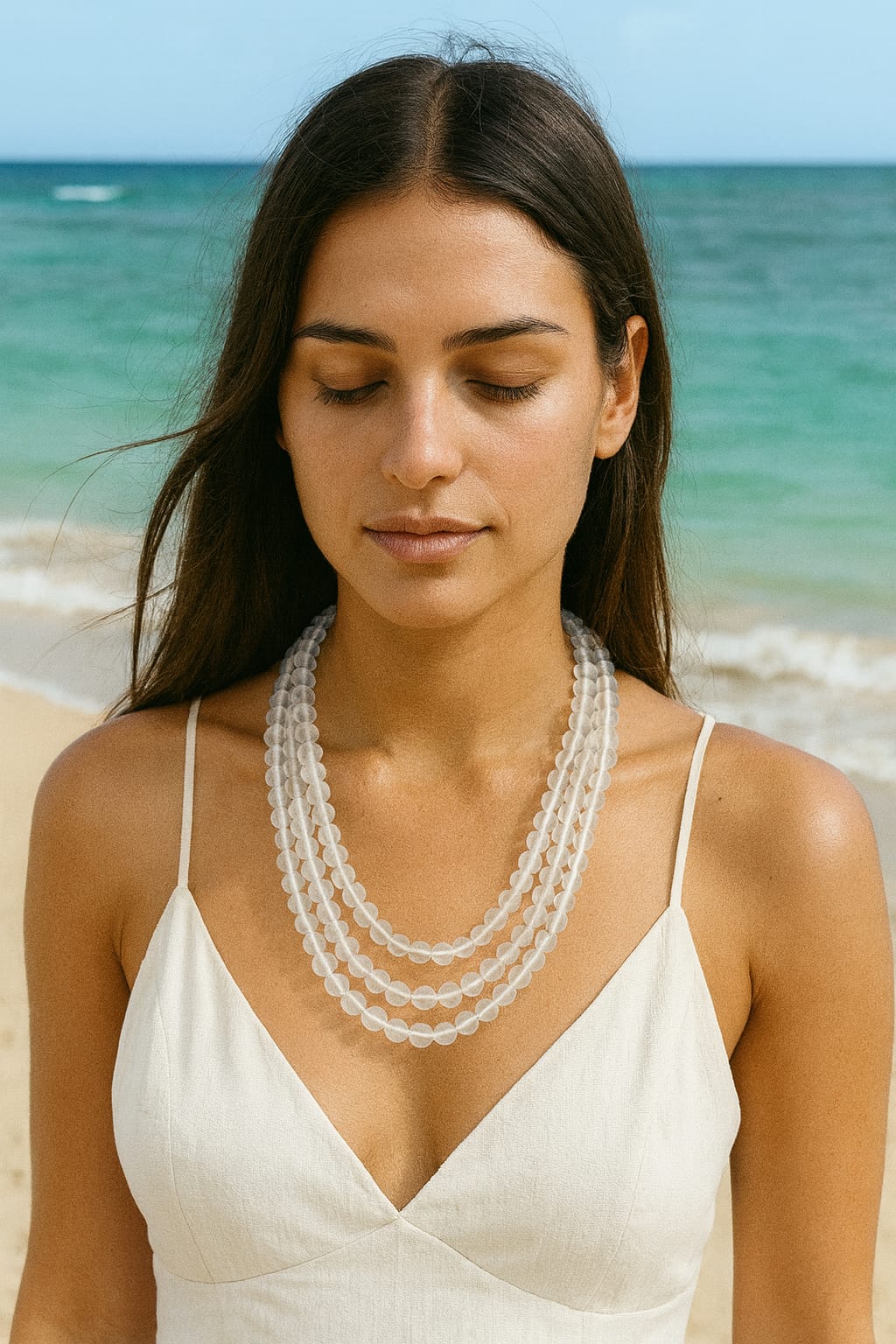 WHITE THREE LAYER MISTICK ONYX MALA FOR WOMEN