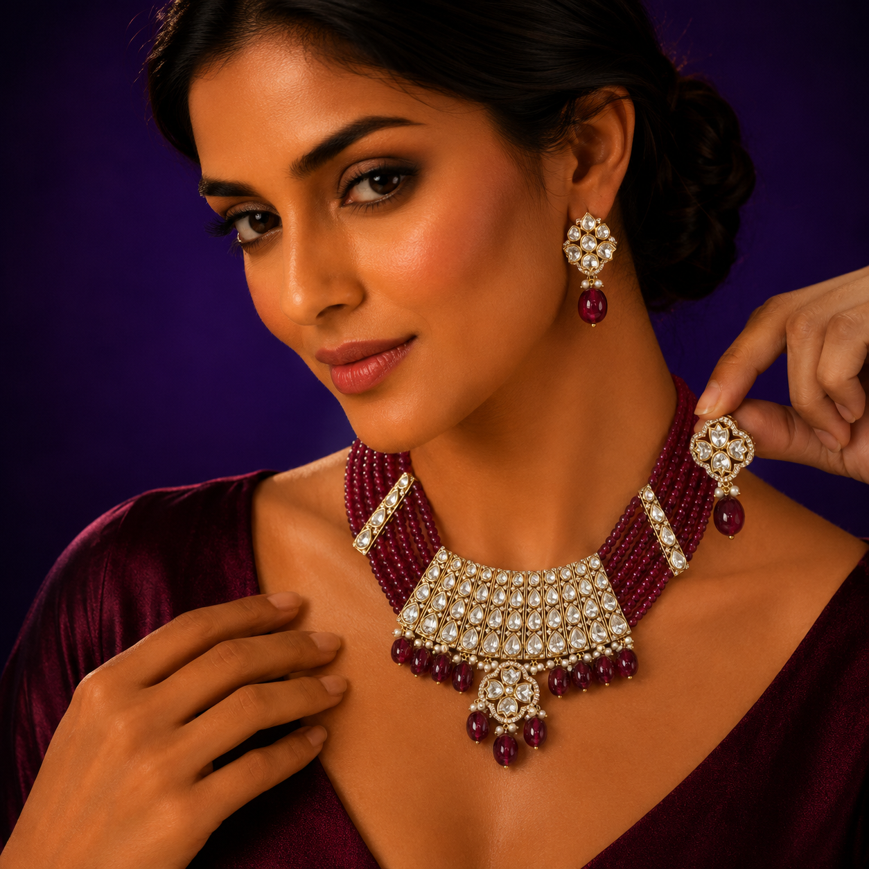 Trendy Mossanite With Beaded Necklace for woman