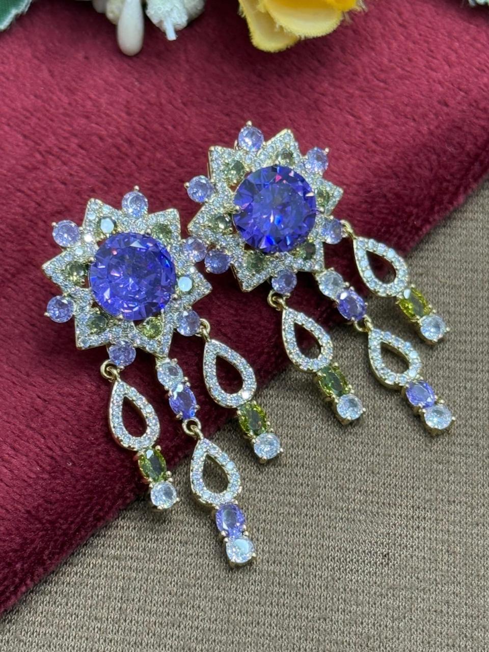 Doublet Floral With CZ Hanging Earrings