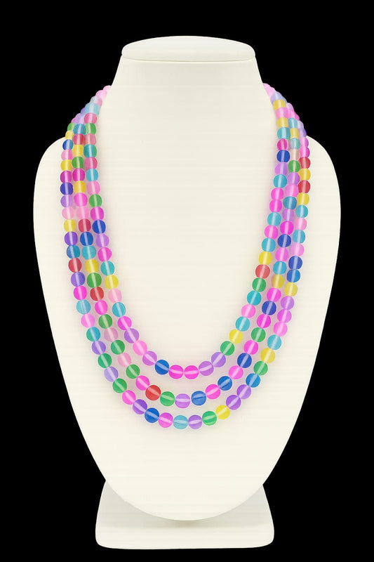MULTI COLOUR MISTICK ONYX BEADS THREE LAYER MALA