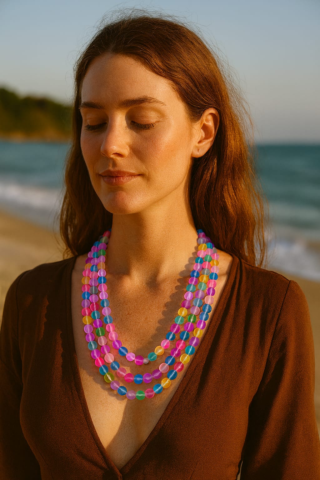 MULTI COLOUR MISTICK ONYX BEADS THREE LAYER MALA