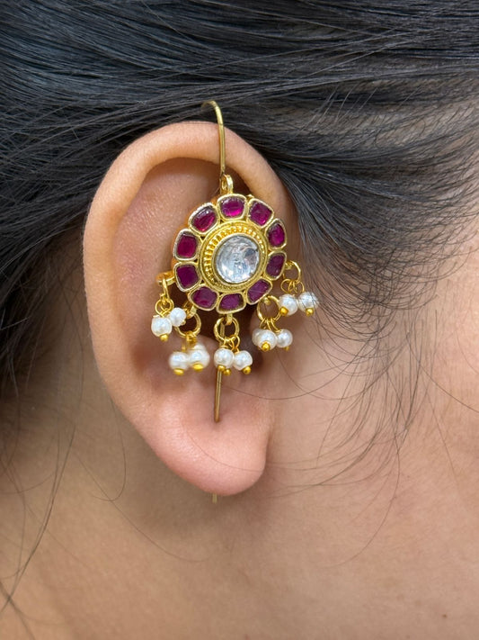 Round Floral Kunda Ruby Earcuff