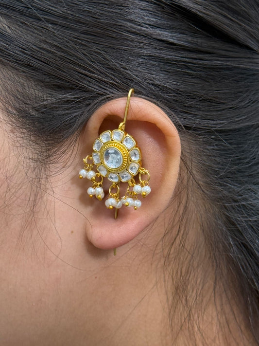 Round Floral Kunda White Earcuff