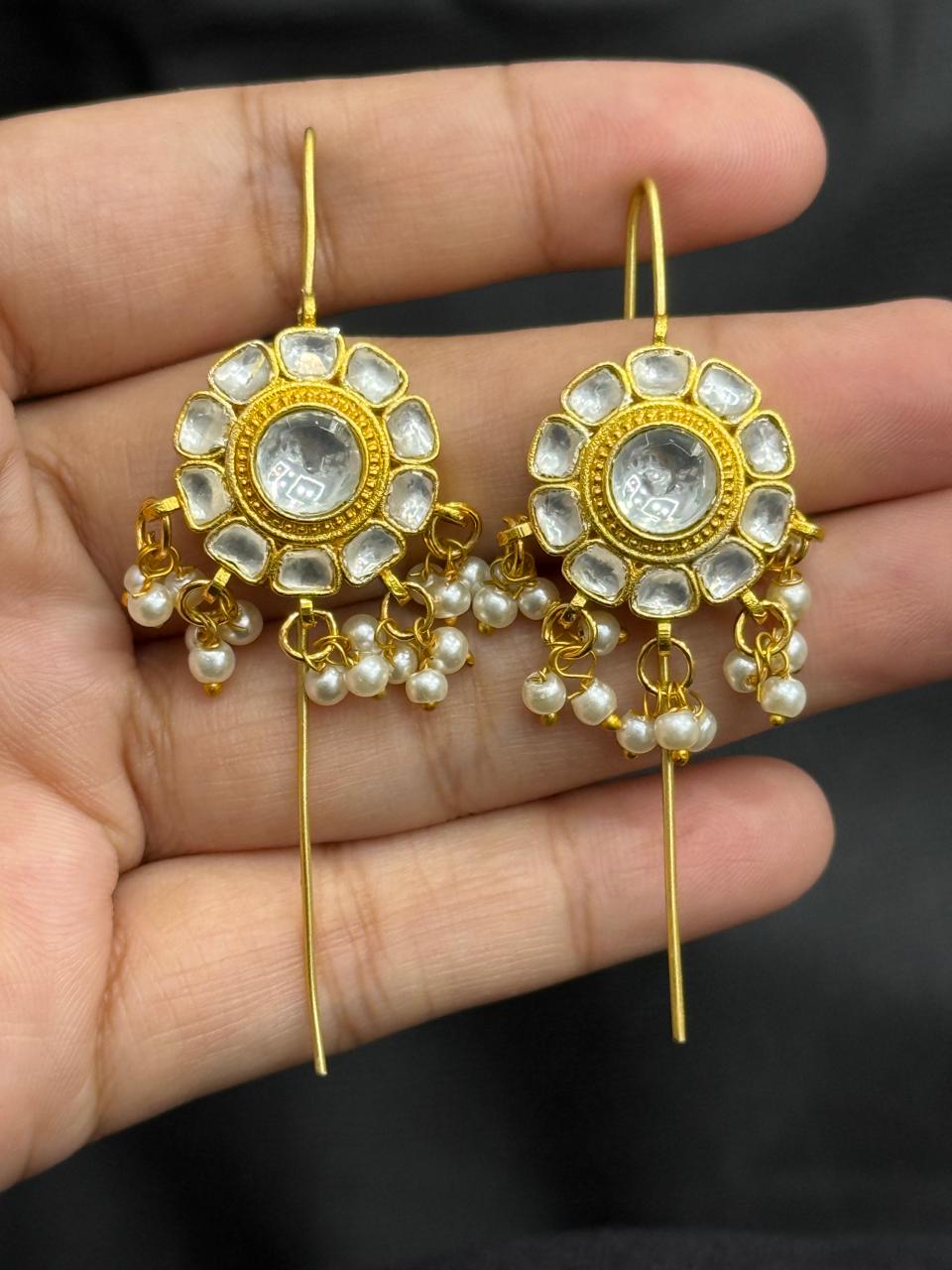 Round Floral Kunda White Earcuff