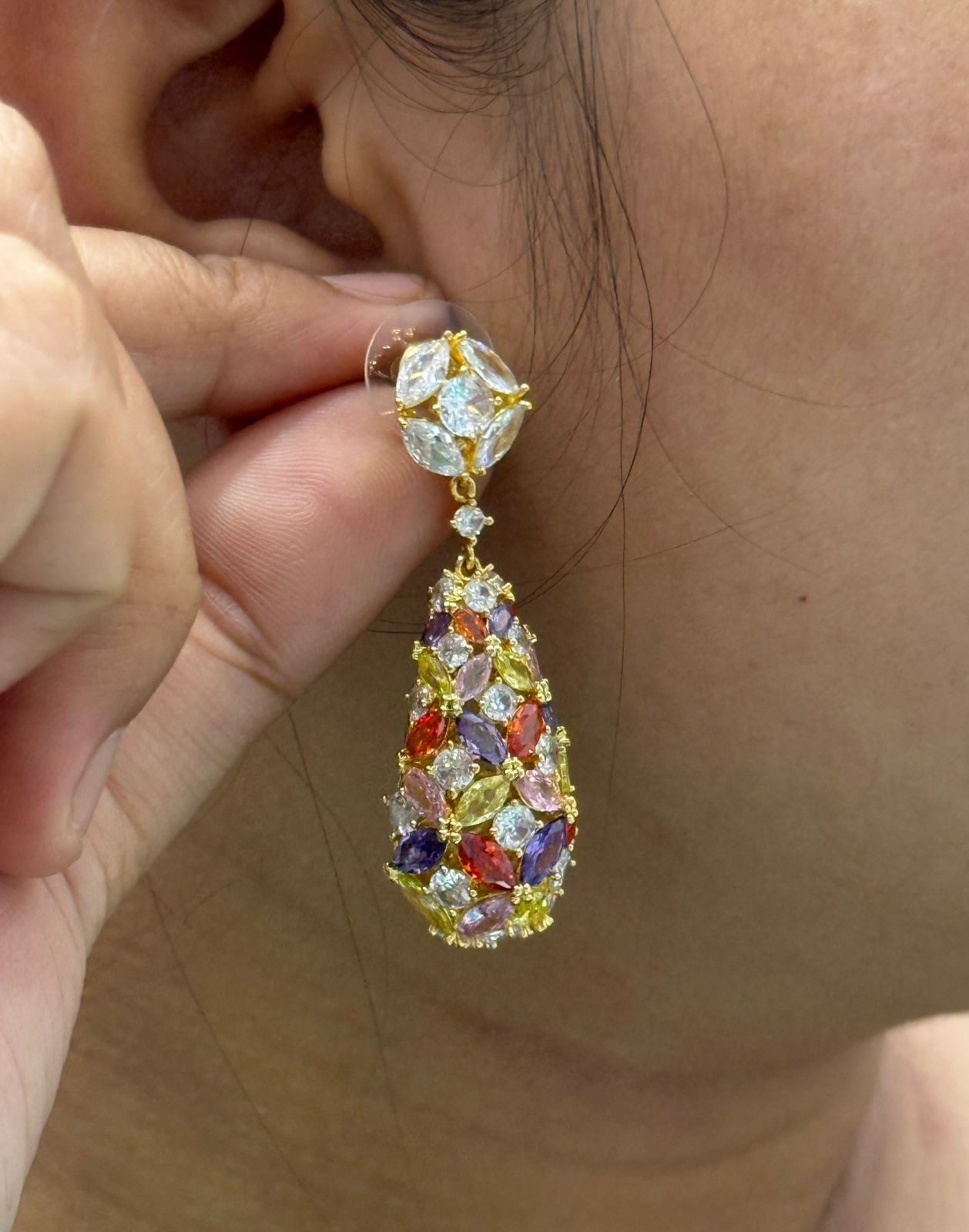 Multi Stones Jhumka With CZ