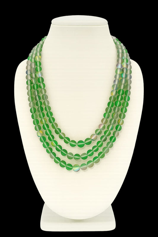 GREEN COLOUR MISTICK ONYX BEADS THREE LAYER MALA