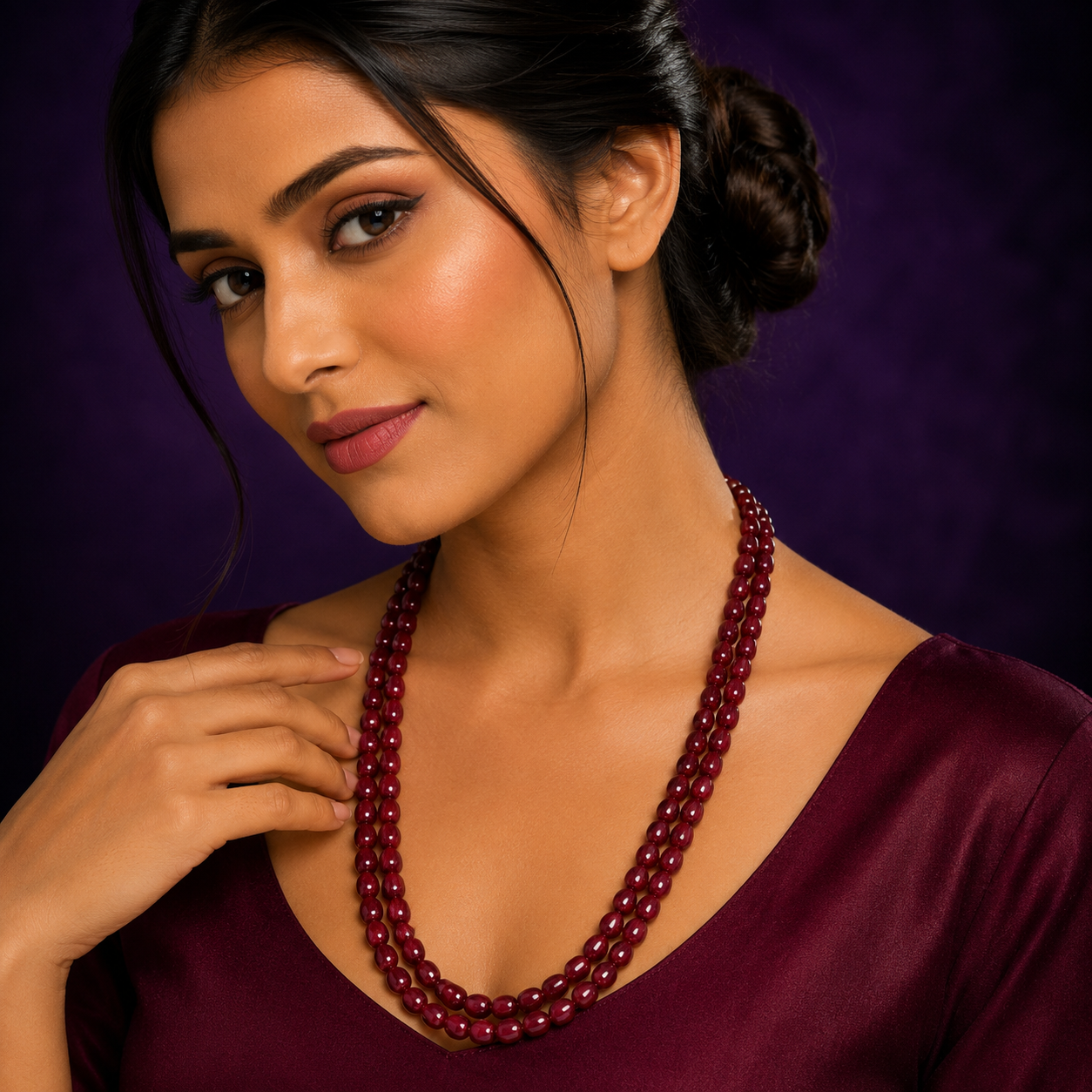 Double Layered Ruby Monalisa Beads Mala