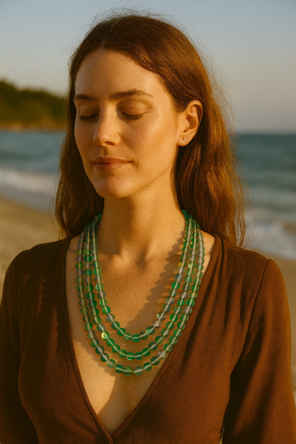 GREEN COLOUR MISTICK ONYX BEADS THREE LAYER MALA