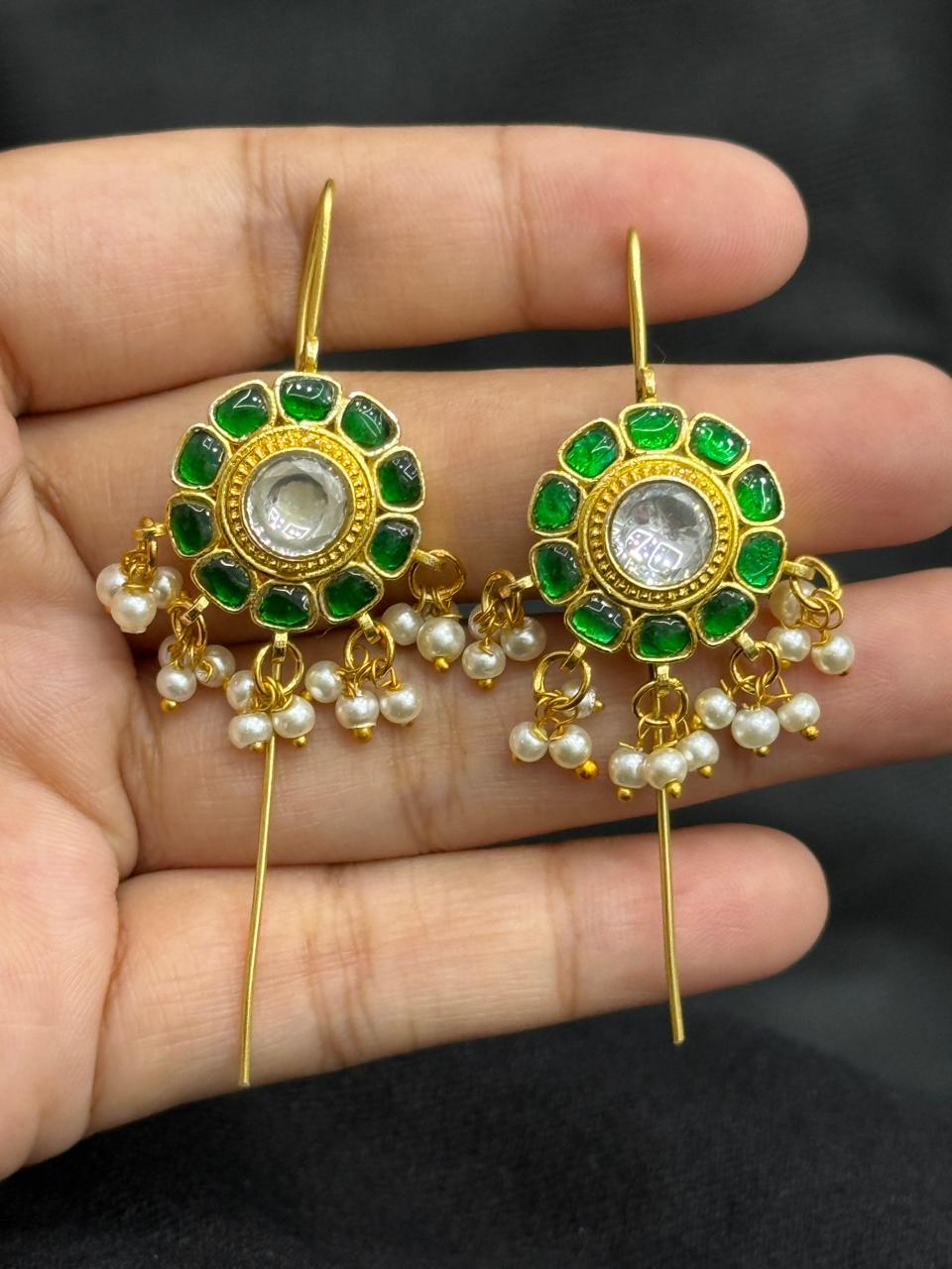 Round Floral Kunda Green Earcuff
