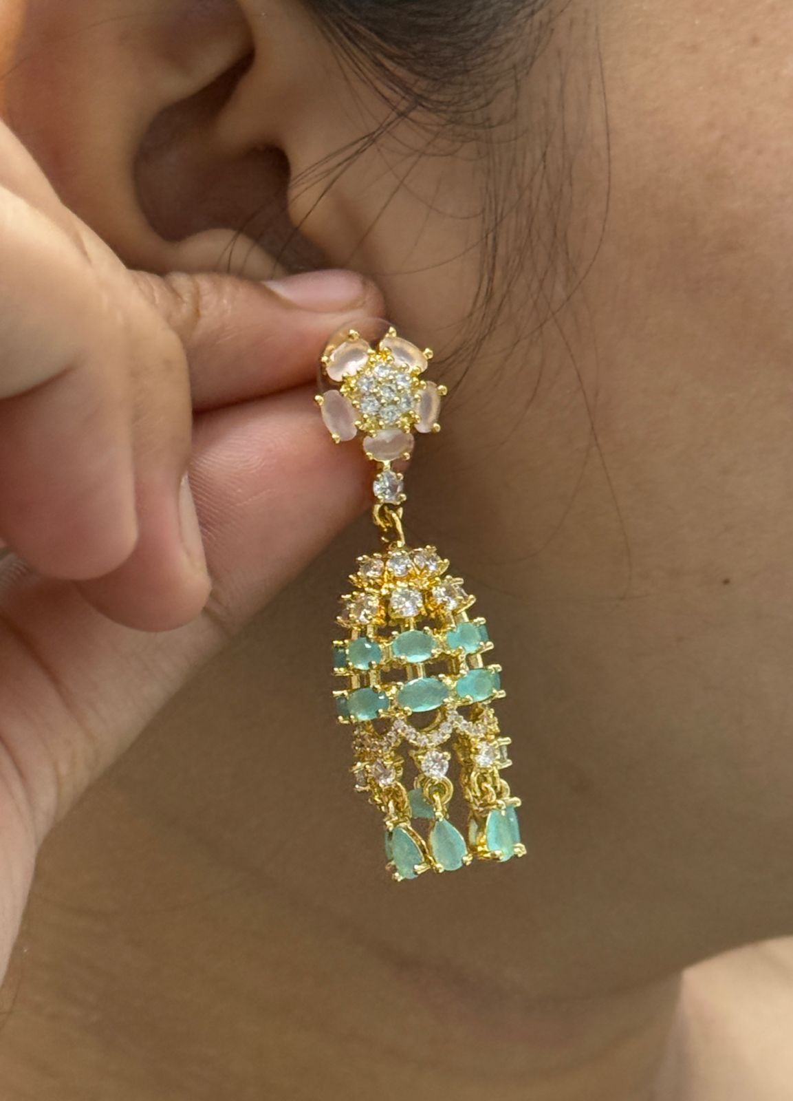 CZ jhumka With Colorful Stones