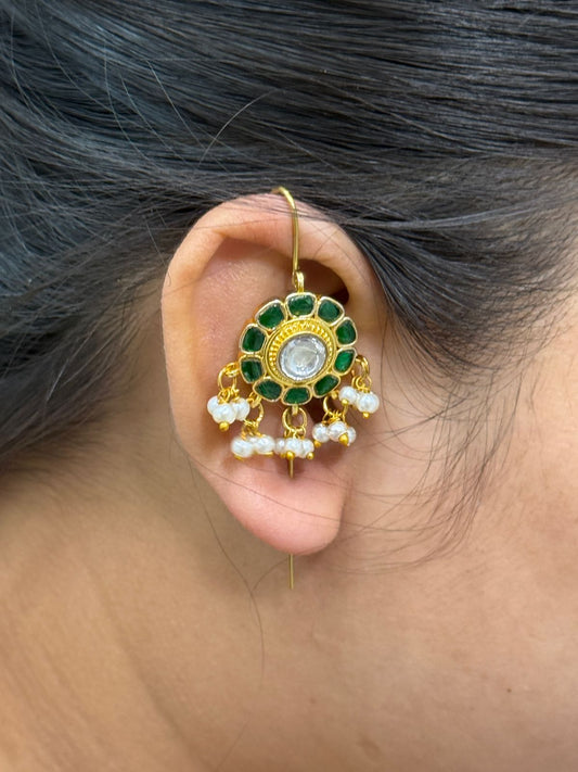 Round Floral Kunda Green Earcuff
