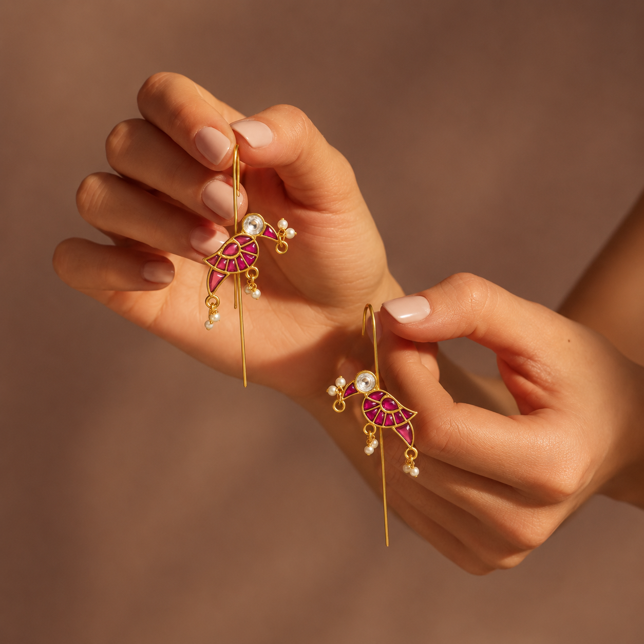 Raisa earcuff peacock earrings in Ruby for womens