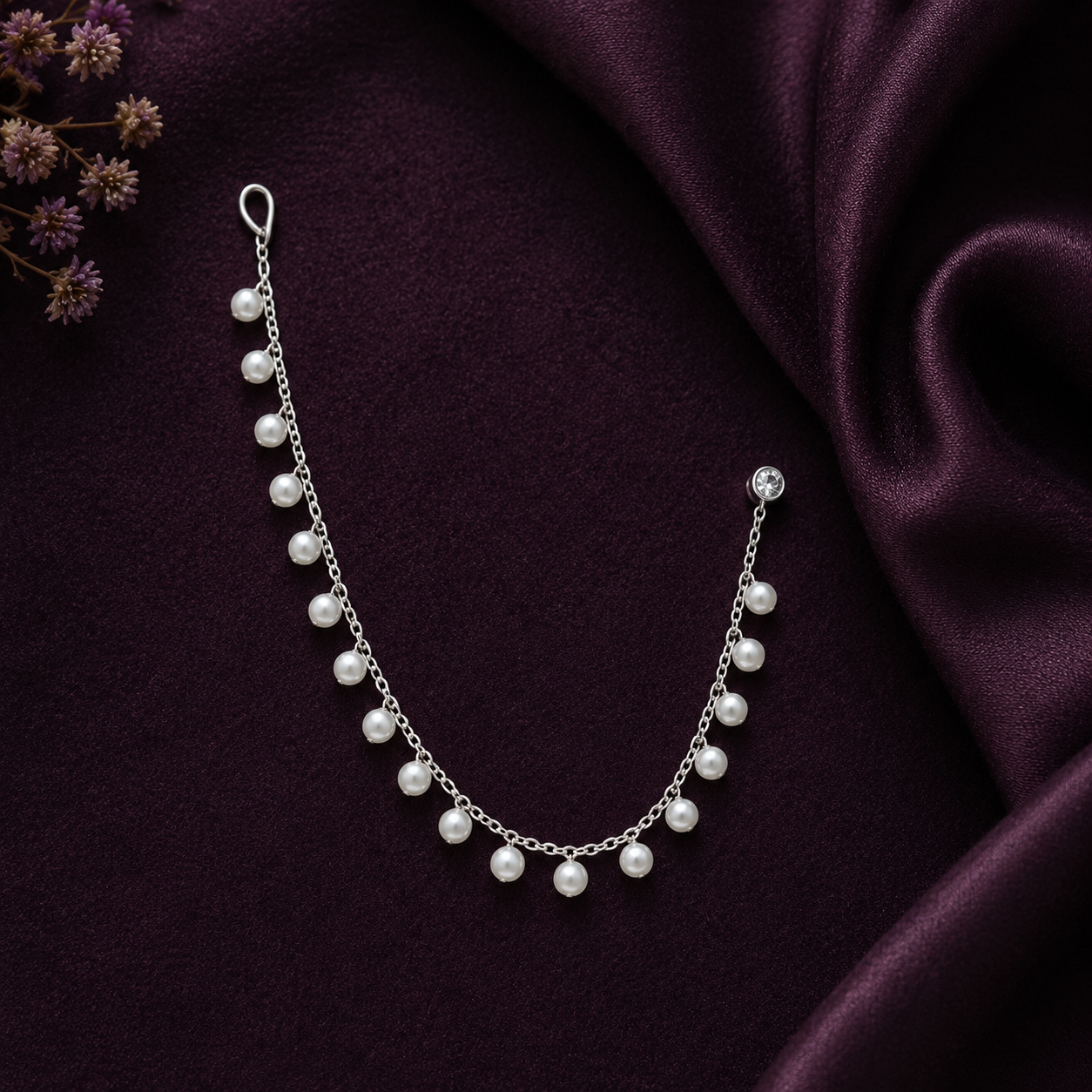 pearls kaanchain with Silver chain  For Women