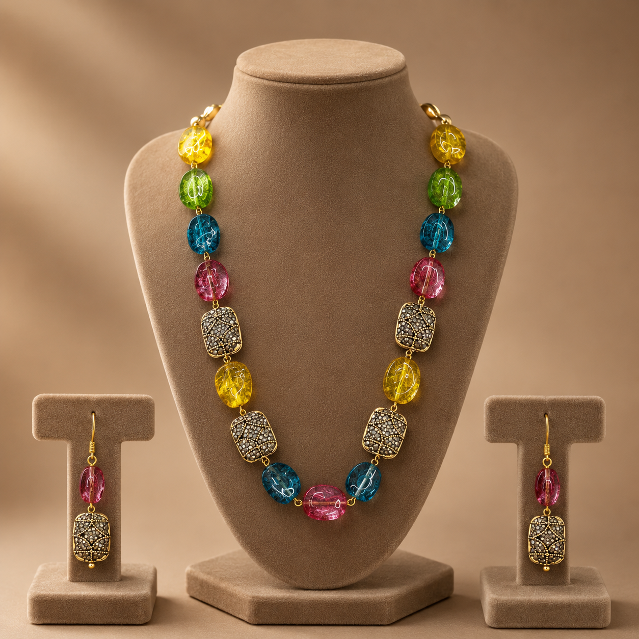 Jaipuri stone wtih Multicolour stones mala for women
