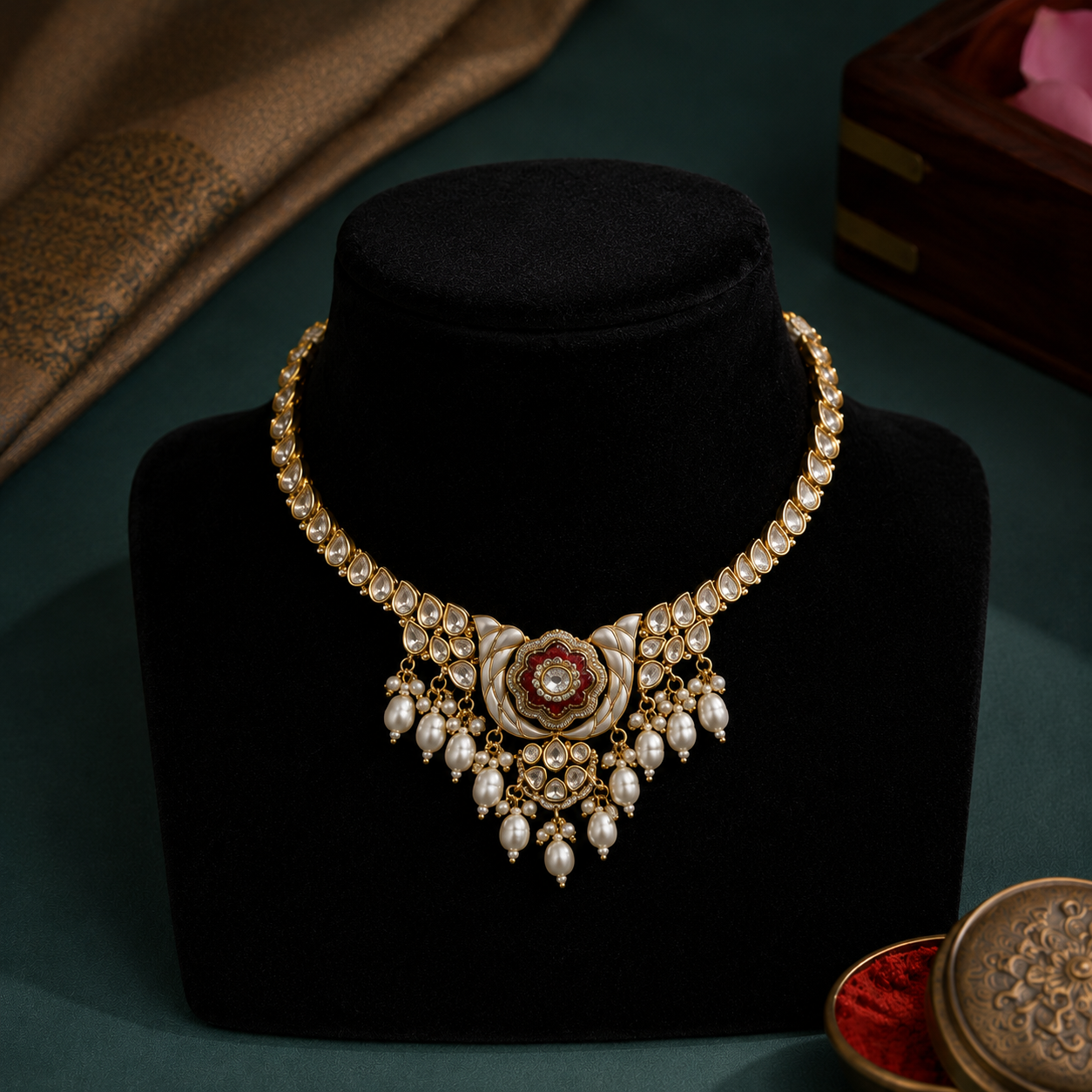 MOP Kundan Necklace With Pearls For Women