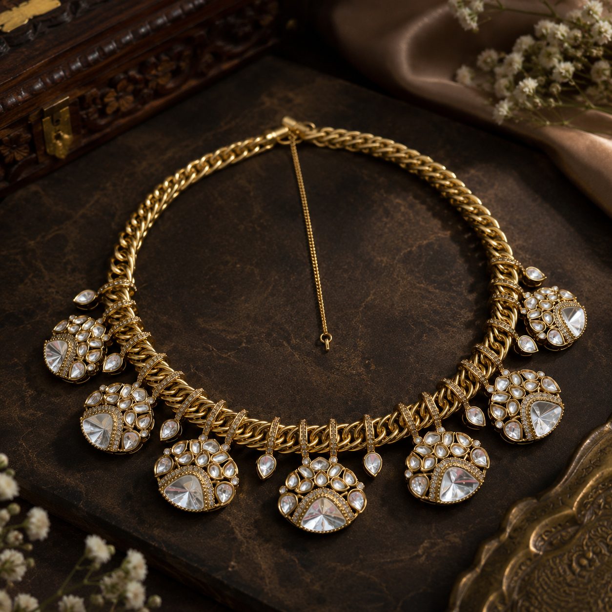 Mossanites Gold Plated With cz Necklace For Women