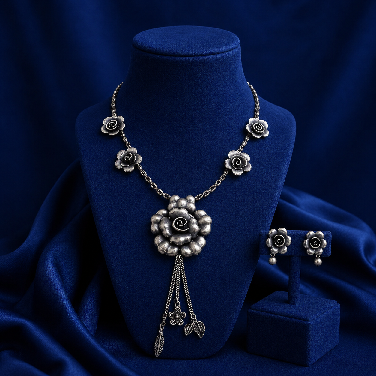Handcrafted Rose Oxidised set