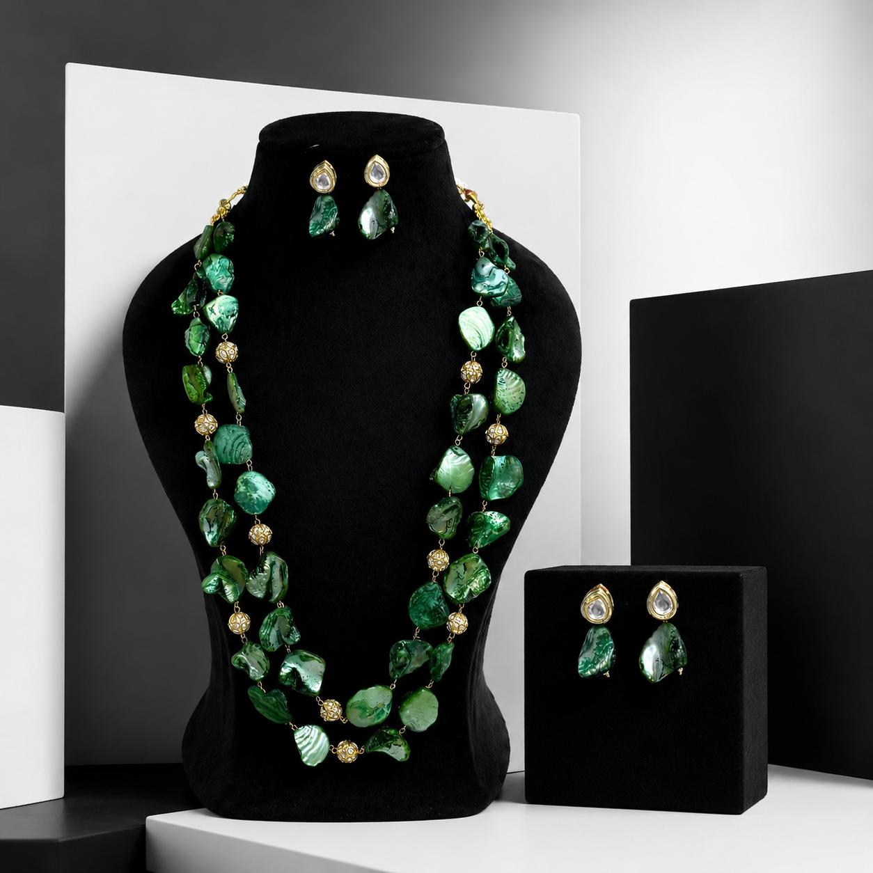 Unique green double layered necklace mala for women