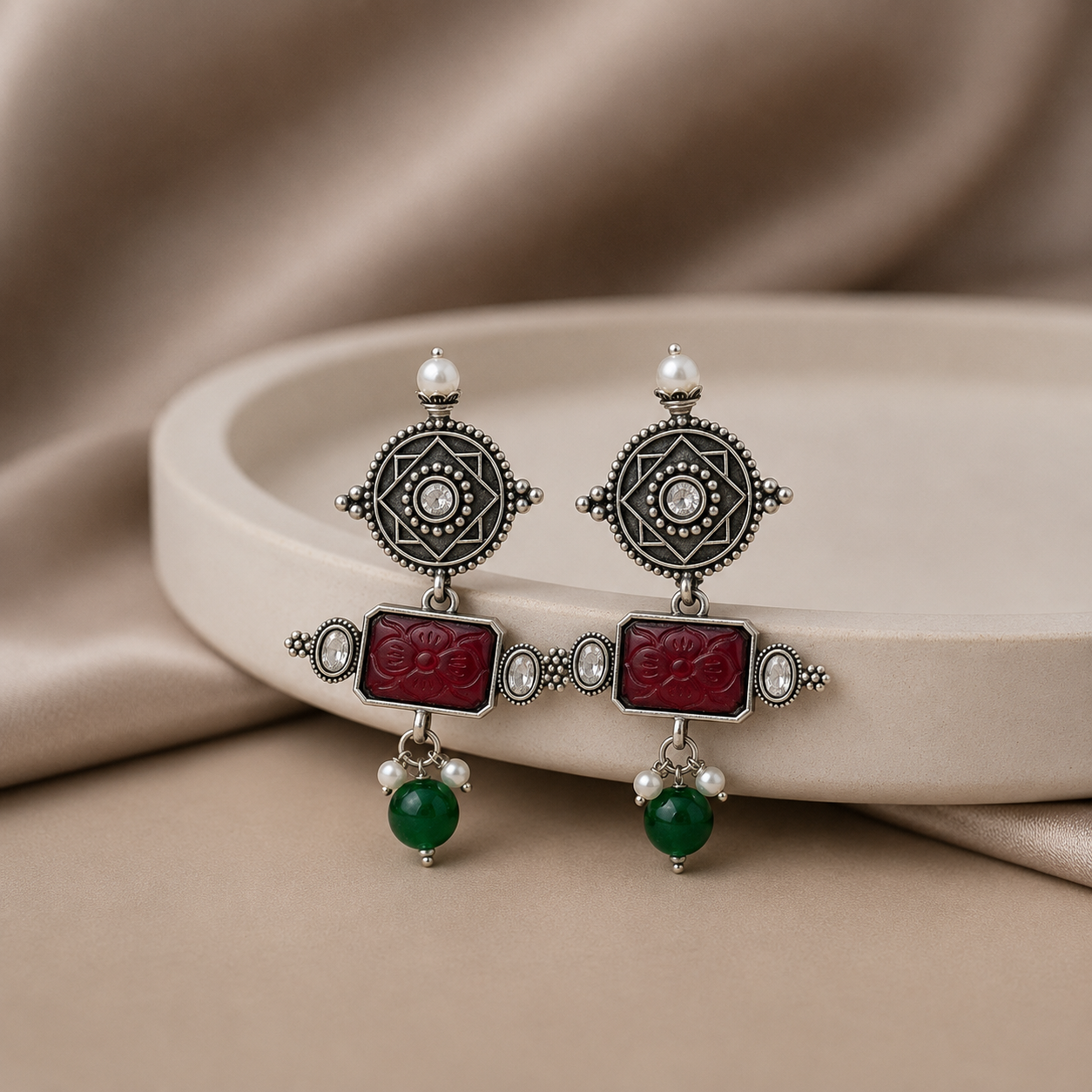 Oxidised multi color earring