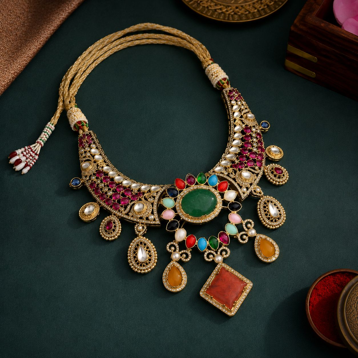 Natural Stones With cz And Kundan  Necklace