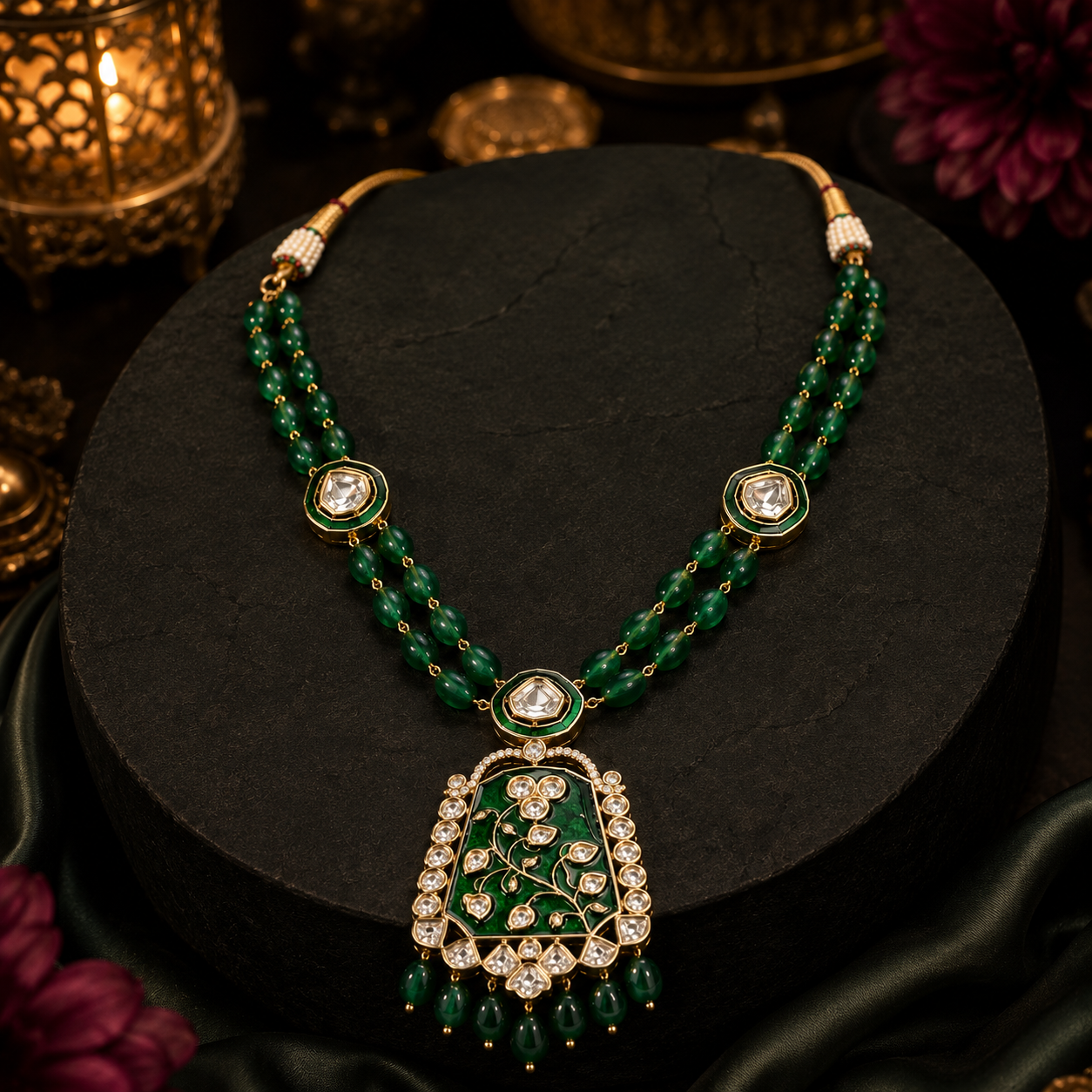Long Meenakari With Kundan Green Necklace