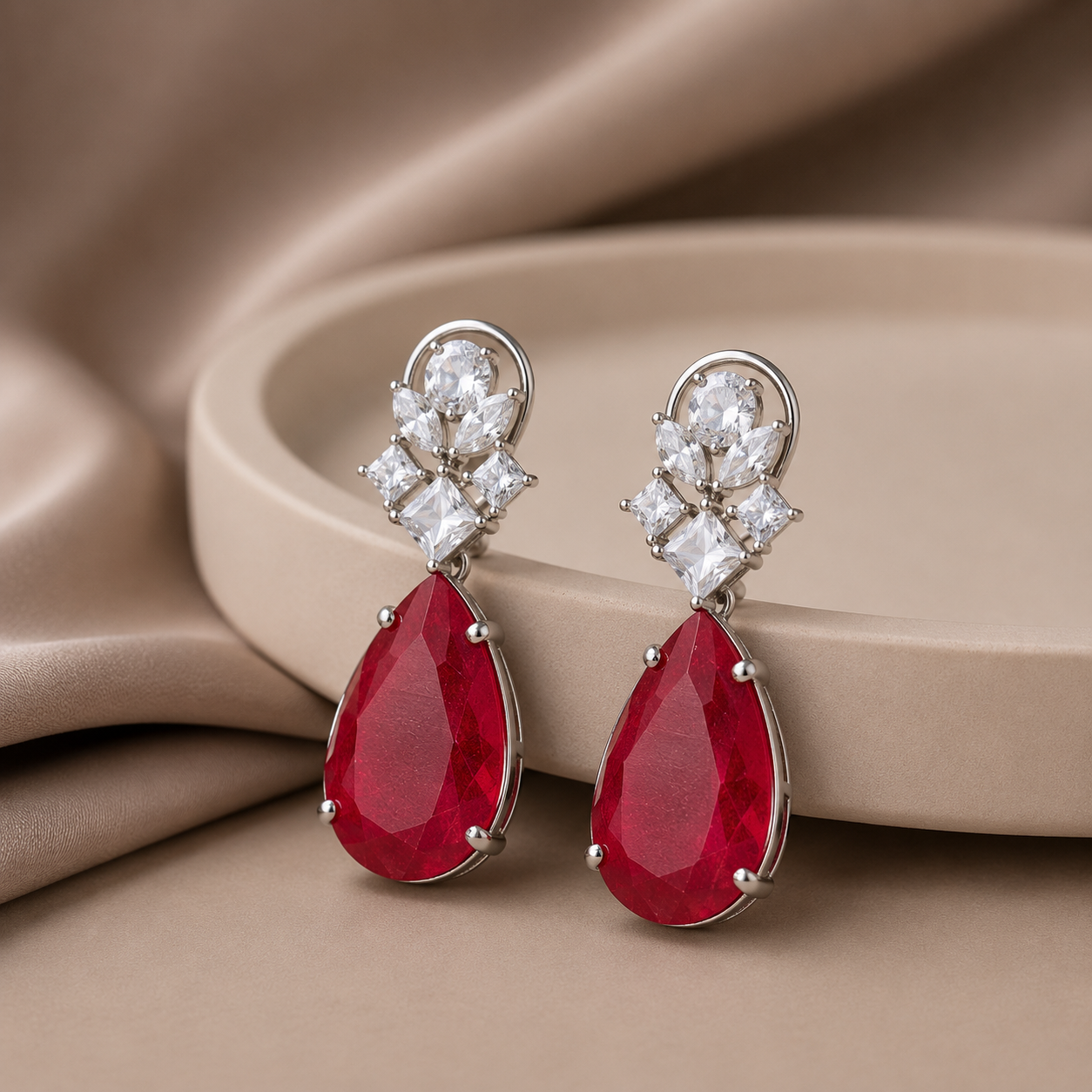 Red Cz Doublet Earring