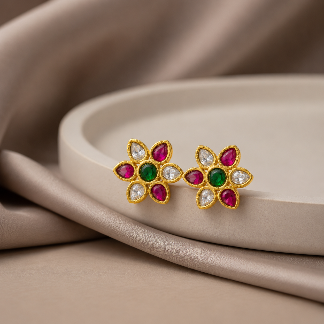 Kundan Petal Ruby Studs