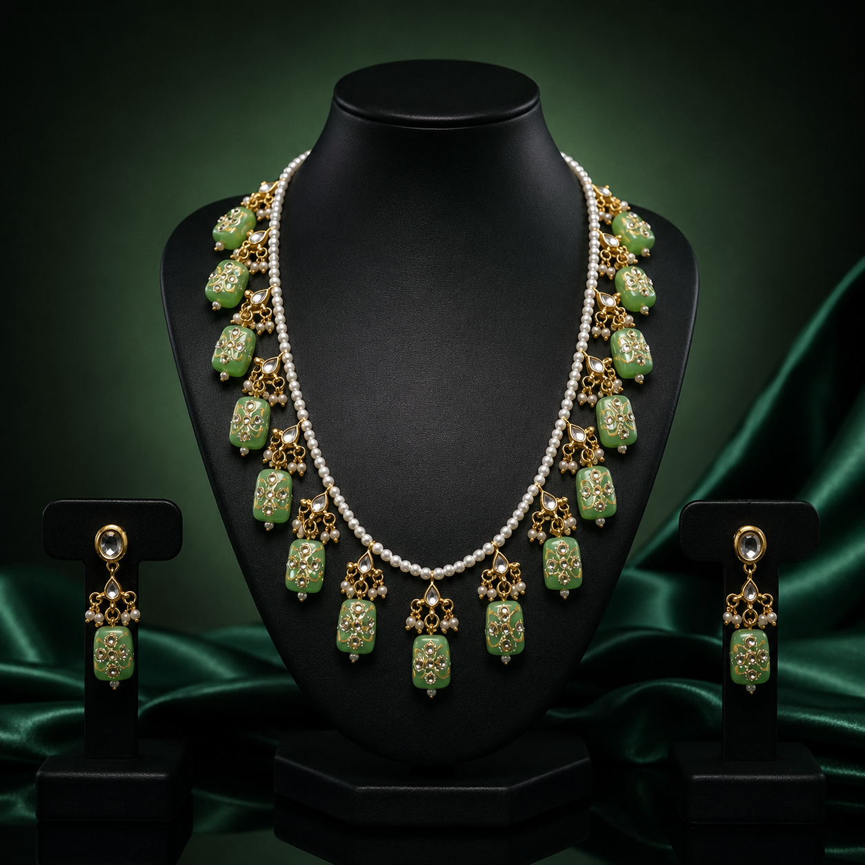 Mint green Handpainted Tanjore malas from jaipur for girls and women