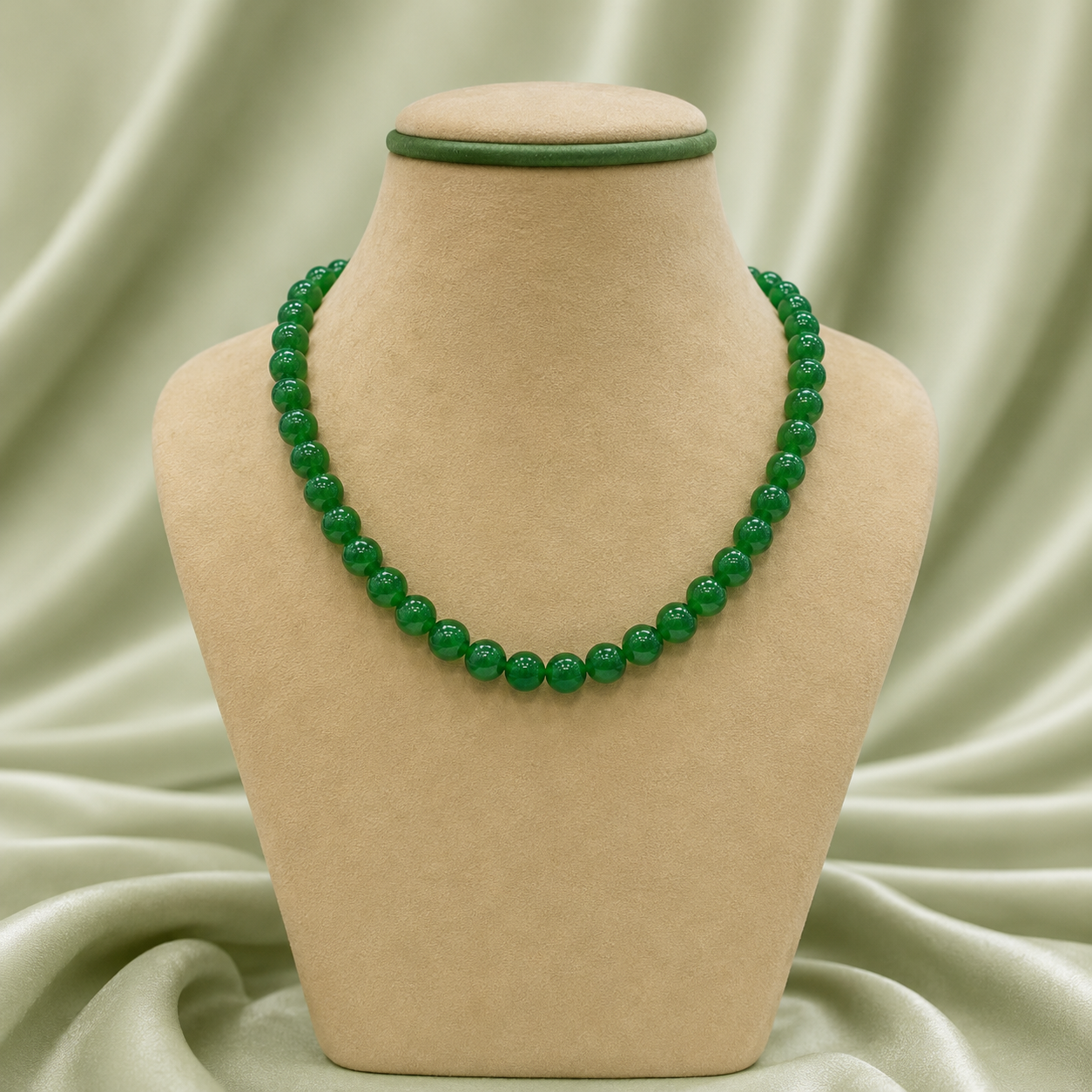 GREEN JADE SINGLE LAYER MALA FOR WOMEN 7-8mm SIZE