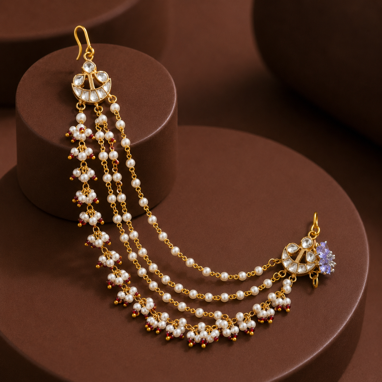 Gold Plated Ruby Pearl Kanchain