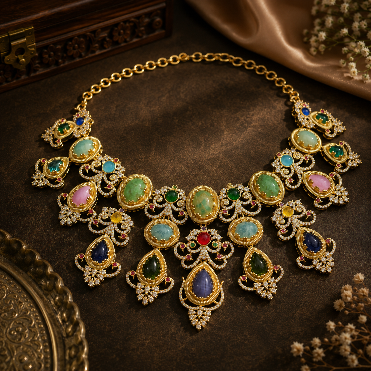 Multicoloured natural stone Vintage necklace  For Women