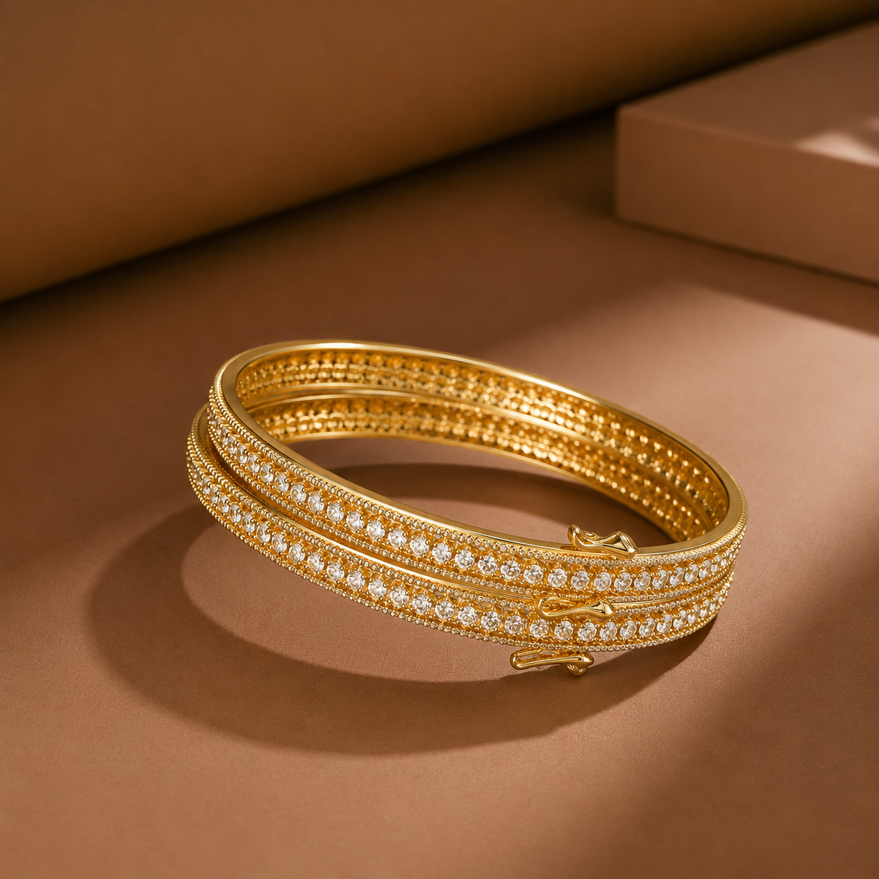 OPENABLE  GOLDEN POLISH  BANGLES WITH CZ FOR WOMEN