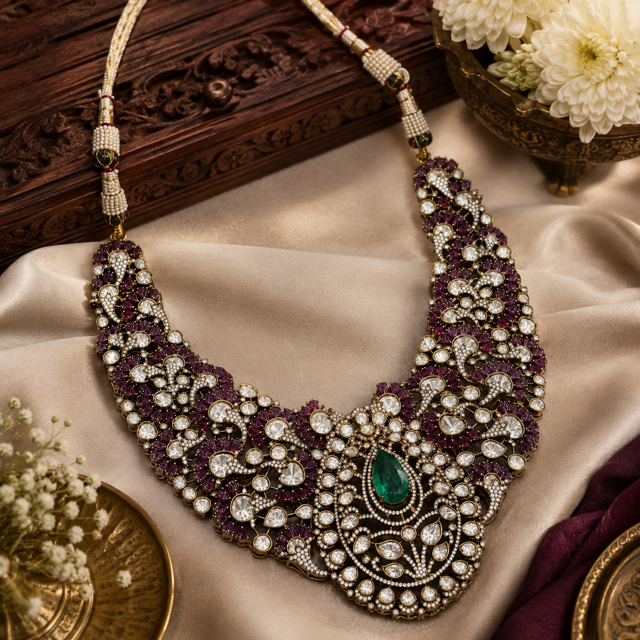 Bridal Choker With Mosanites With Doublets For Women