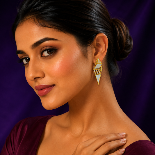 MOP AND CZ GOLD PLATED EARRING FOR WOMAN