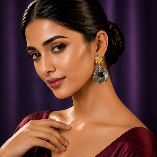 Enamel Stone With CZ Earring for woman