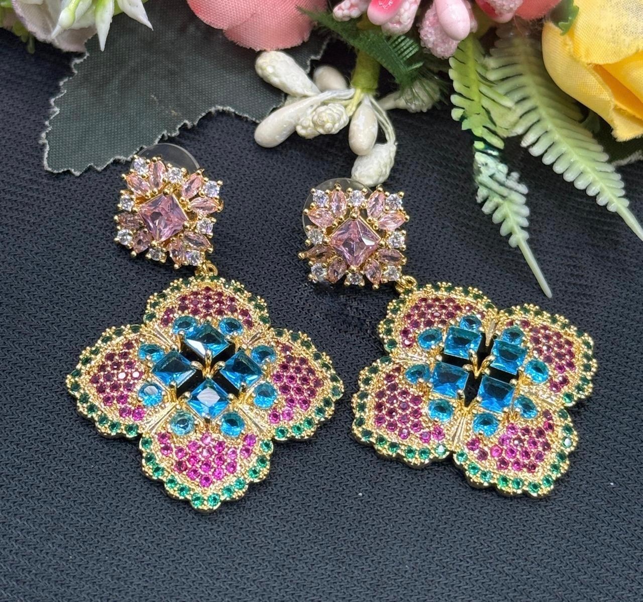 Ethnic CZ with Stones Earrings